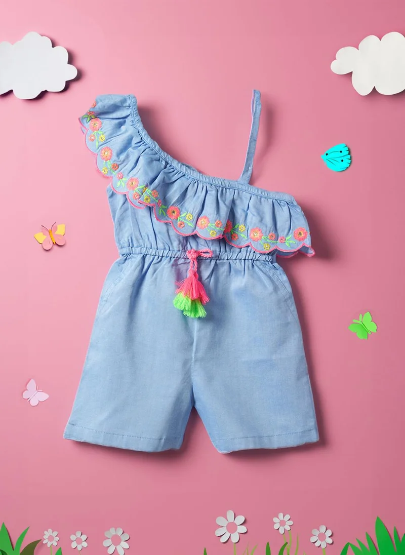 نوتيناتي جمبسوت كتف واحد مطرز بالزهور للبنات قطن % برباط خصر